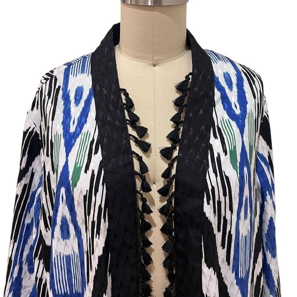 CHICO'S NWT $129 Bordered Tassel Ikat Kimono Jacket Top Size 2 US Large - Picture 4 of 8